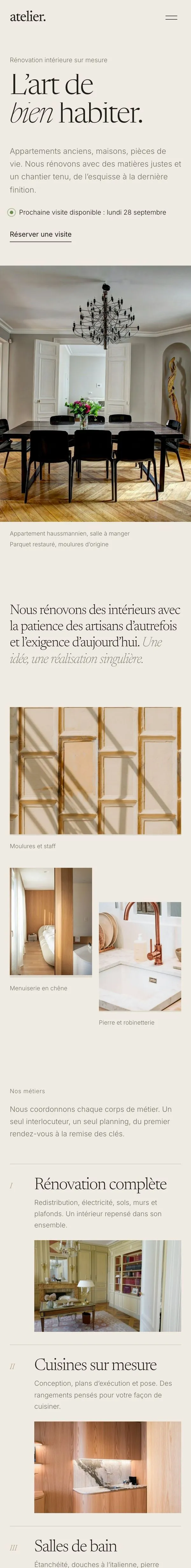 Version mobile du site concept atelier.