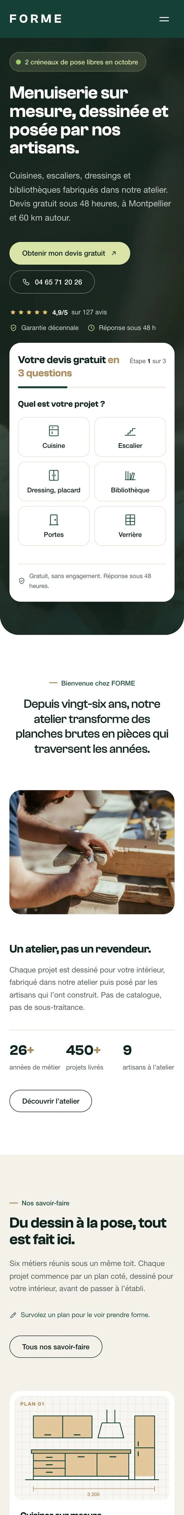 Version mobile du site concept FORME