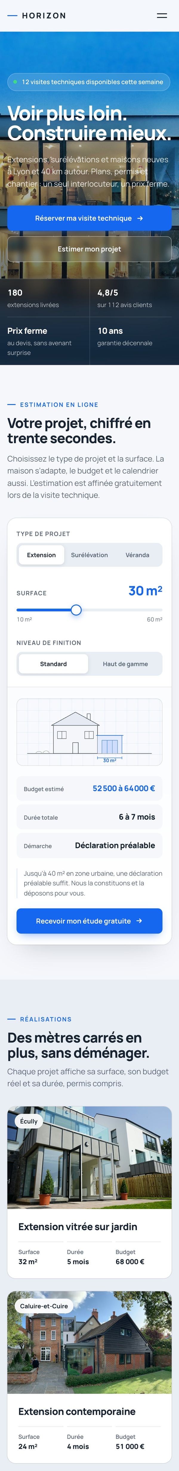Version mobile du site concept HORIZON