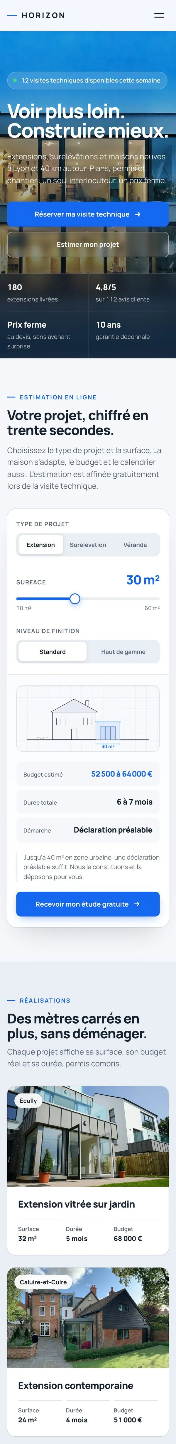 Version mobile du site concept HORIZON