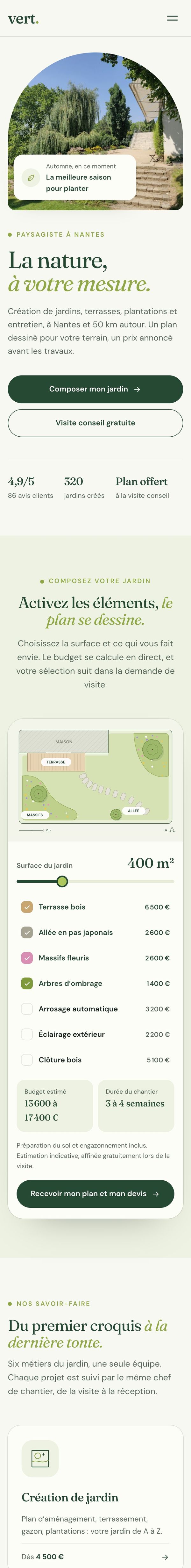 Version mobile du site concept vert.
